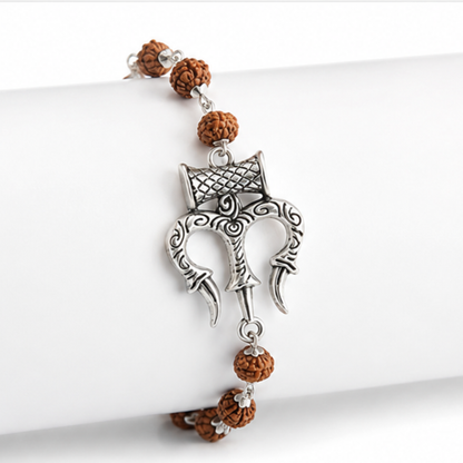 Silver Trishul Damru Rudraksha Bracelet ( Rakhi Special )