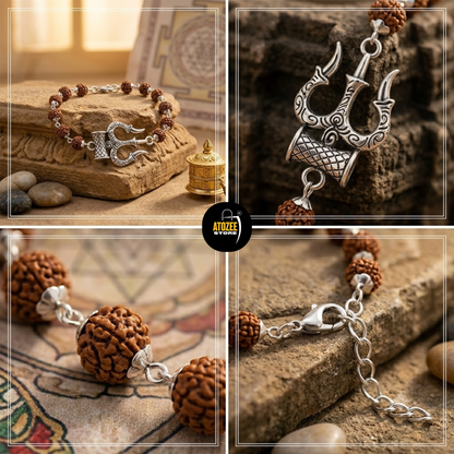 Silver Trishul Damru Rudraksha Bracelet - Multiple Views