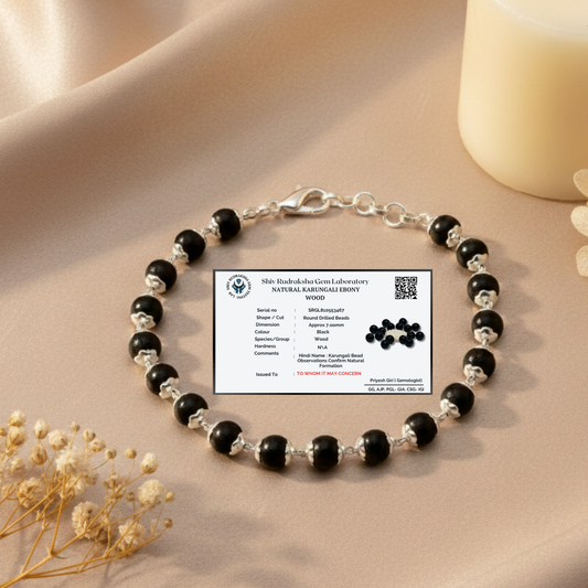 Original Karungali Bracelet for Men & Women – 100% Pure Natural Ebony Wood Beads with Silver Caps