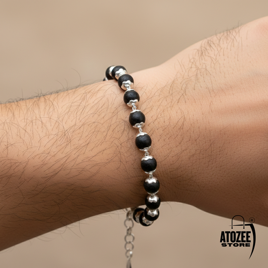Original Karungali Bracelet for Men & Women – 100% Pure Natural Ebony Wood Beads with Silver Caps