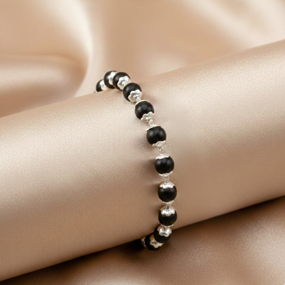 Original Karungali Bracelet for Men & Women – 100% Pure Natural Ebony Wood Beads with Silver Caps