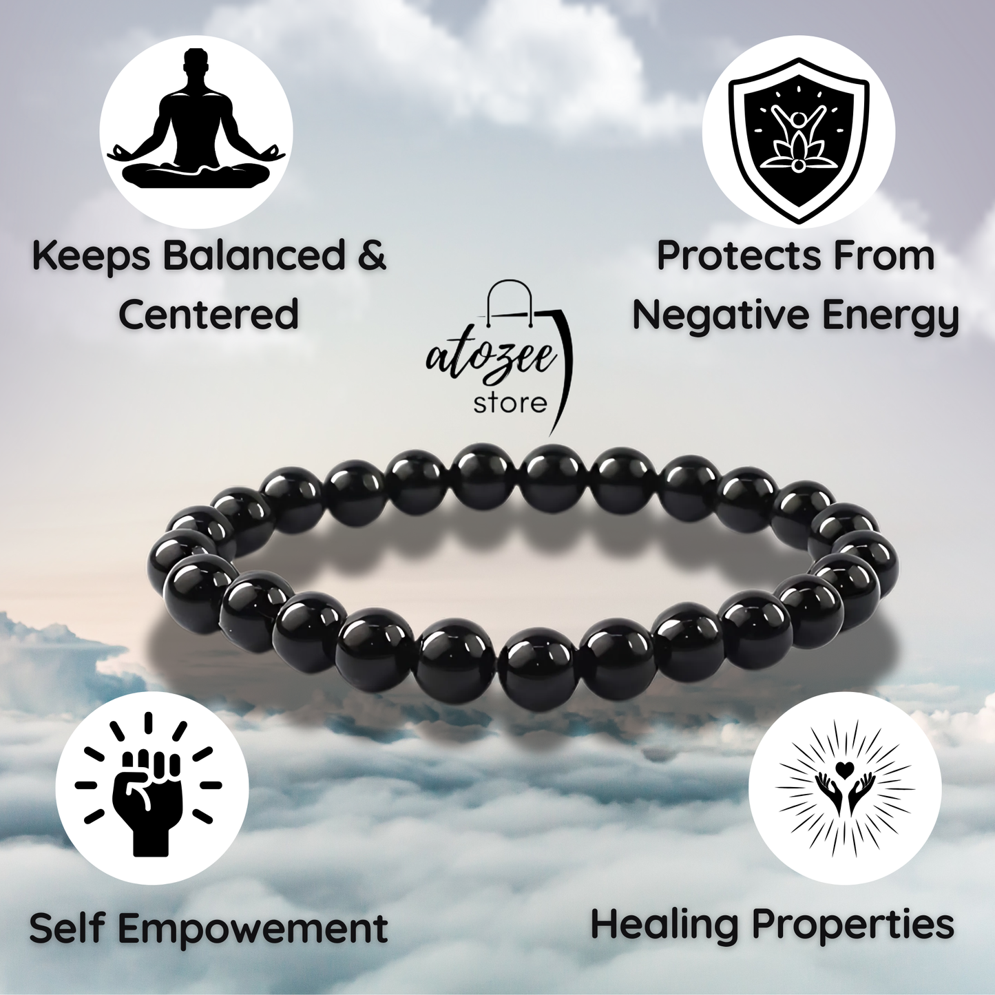 Natural Black Tourmaline Bracelet for Men & Women-Healing Crystal Bracelate