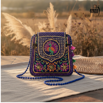 Women's Handicrafts Cotton Embroidered Multicolour Rajasthani Sling Bag | Mirror Work & Vibrant Tassels