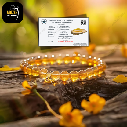 Citrine Bracelet Original Certified | Natural Yellow Crystal Bracelet for Wealth, Prosperity & Success | Men & Women | 8mm Beads