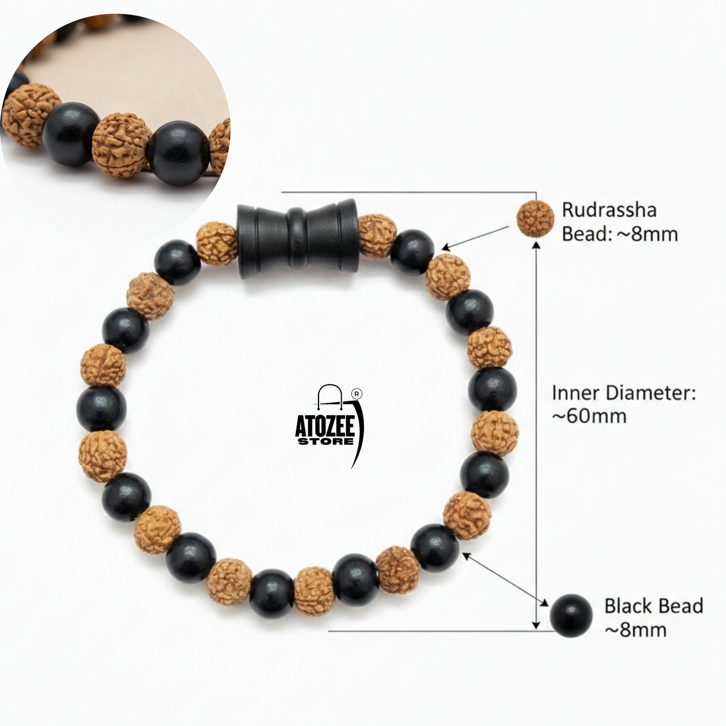 "Karungali Rudraksha Bracelet with Shiv Damru | Adjustable | Lab Certified"
