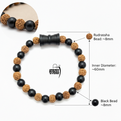 "Karungali Rudraksha Bracelet with Shiv Damru | Adjustable | Lab Certified"