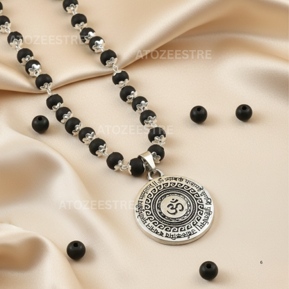 Original Karungali Mala with Om Dollar Silver Locket