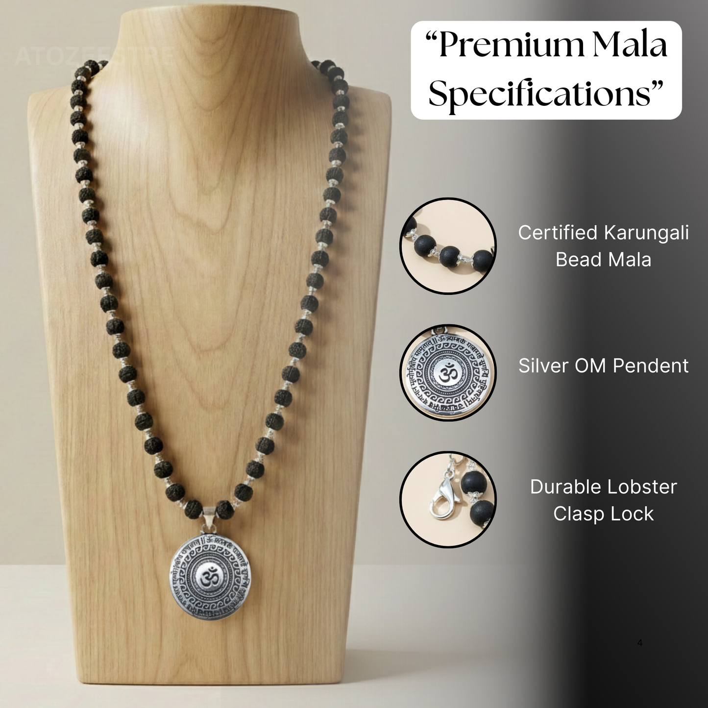 Original Karungali Mala with Om Dollar Silver Locket