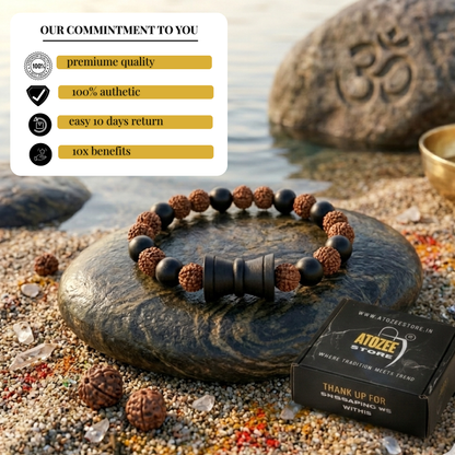 "Karungali Rudraksha Bracelet with Shiv Damru | Adjustable | Lab Certified"