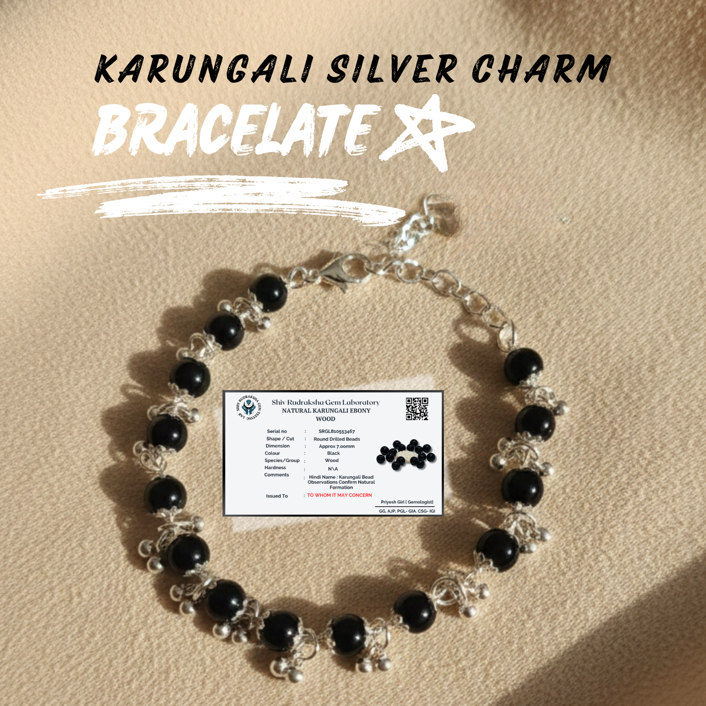 Natural Karungali Black Wood Bracelet for Women with Silver ( CHARM ) Ghungroo