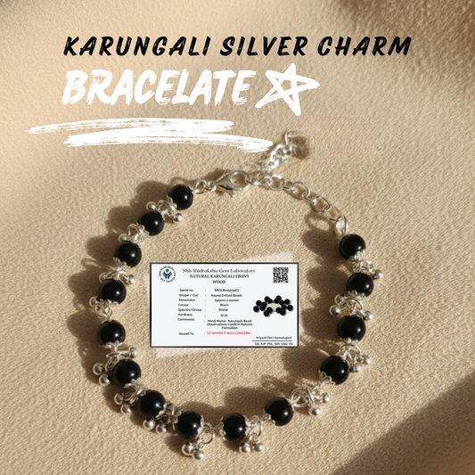 Natural Karungali Black Wood Bracelet for Women with Silver ( CHARM ) Ghungroo