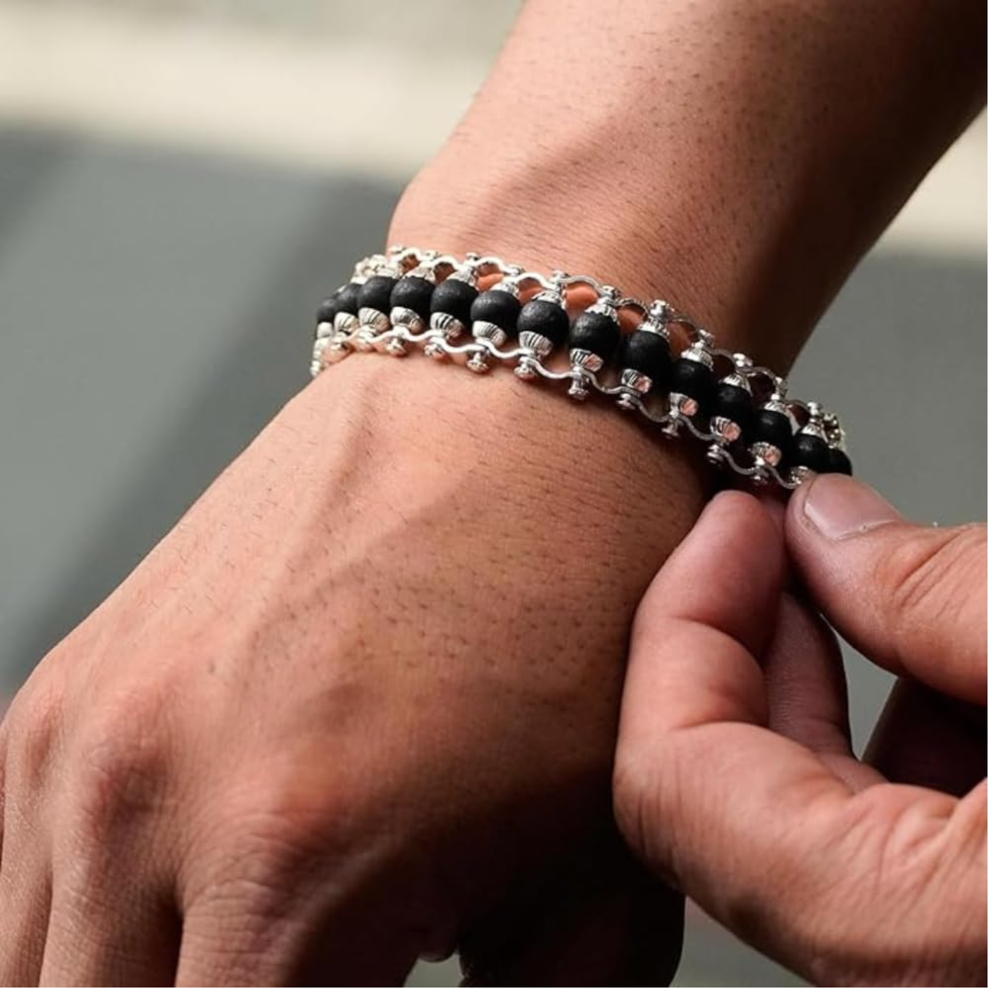 Karungali Silver Plated Modern Bracelet for Men