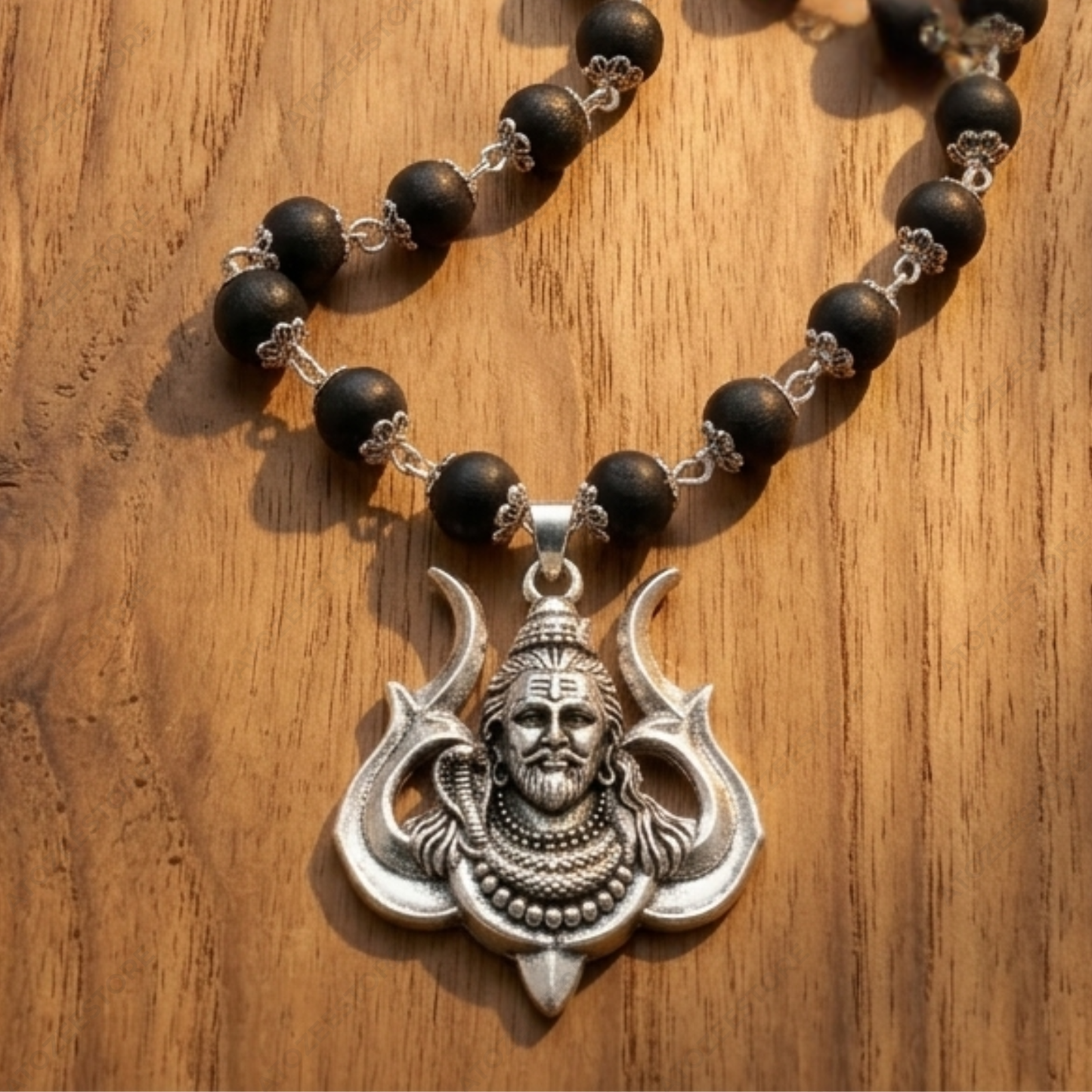Mahadev Trishul Locket Karungali Mala | Original 54 Beads Black Ebony Wood Necklace