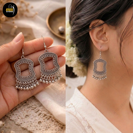 Oxidised Earrings Set of 3 – Chandbali Jhumka, Triangle Lotus & Filigree Drop