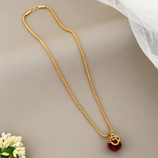 Om Rudraksha Gold Plated Chain Pendant | Spiritual Protection Necklace