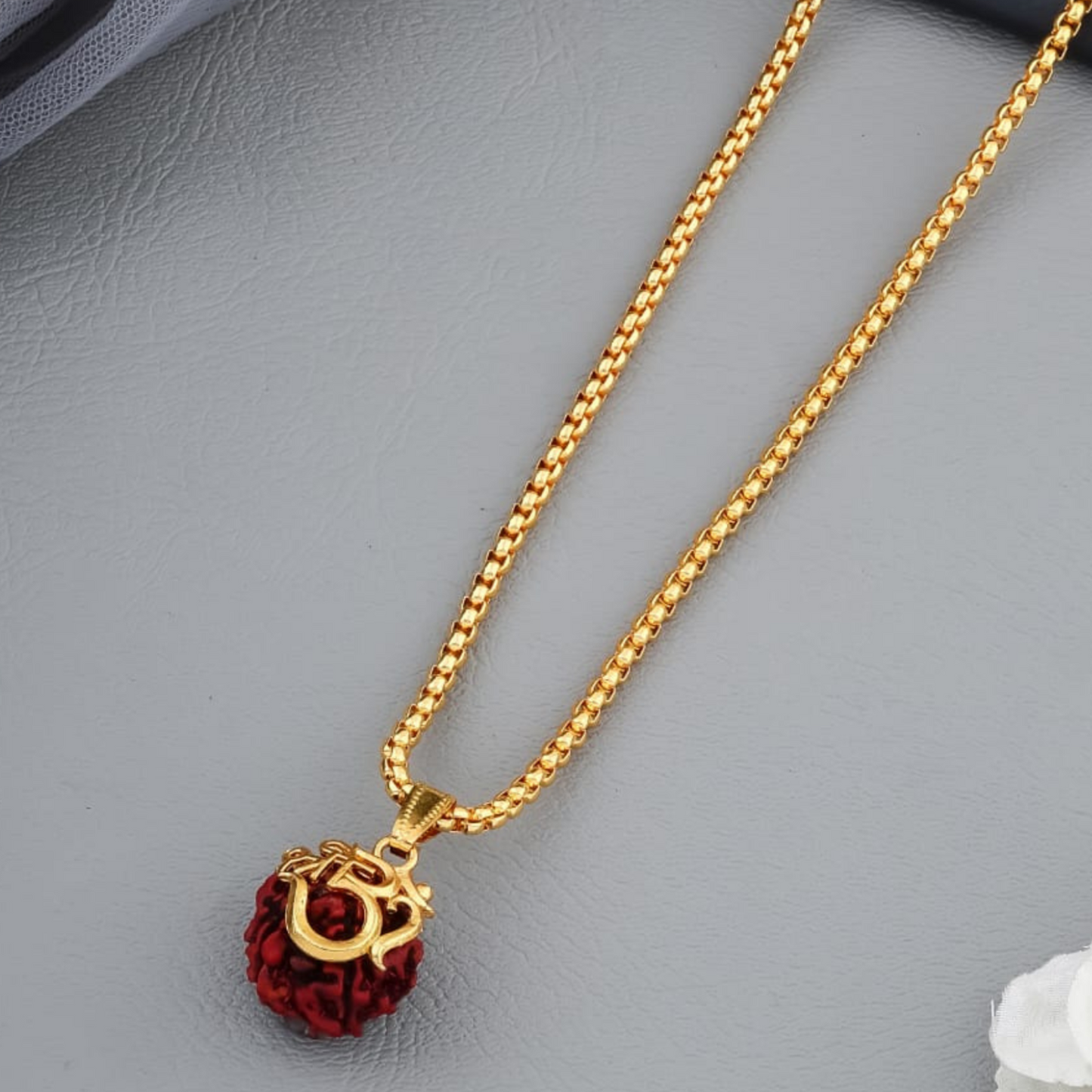 Om Rudraksha Gold Plated Chain Pendant | Spiritual Protection Necklace