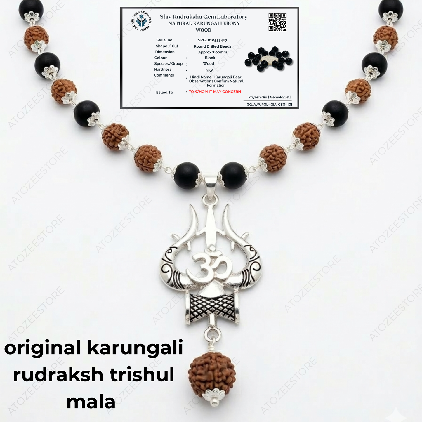 Karungali Rudraksha Mala with Om Shiva Trishul Locket | Original Ebony Wood Beads Shiva Necklace | Spiritual Protection Meditation Prayer Mala for Men & Women
