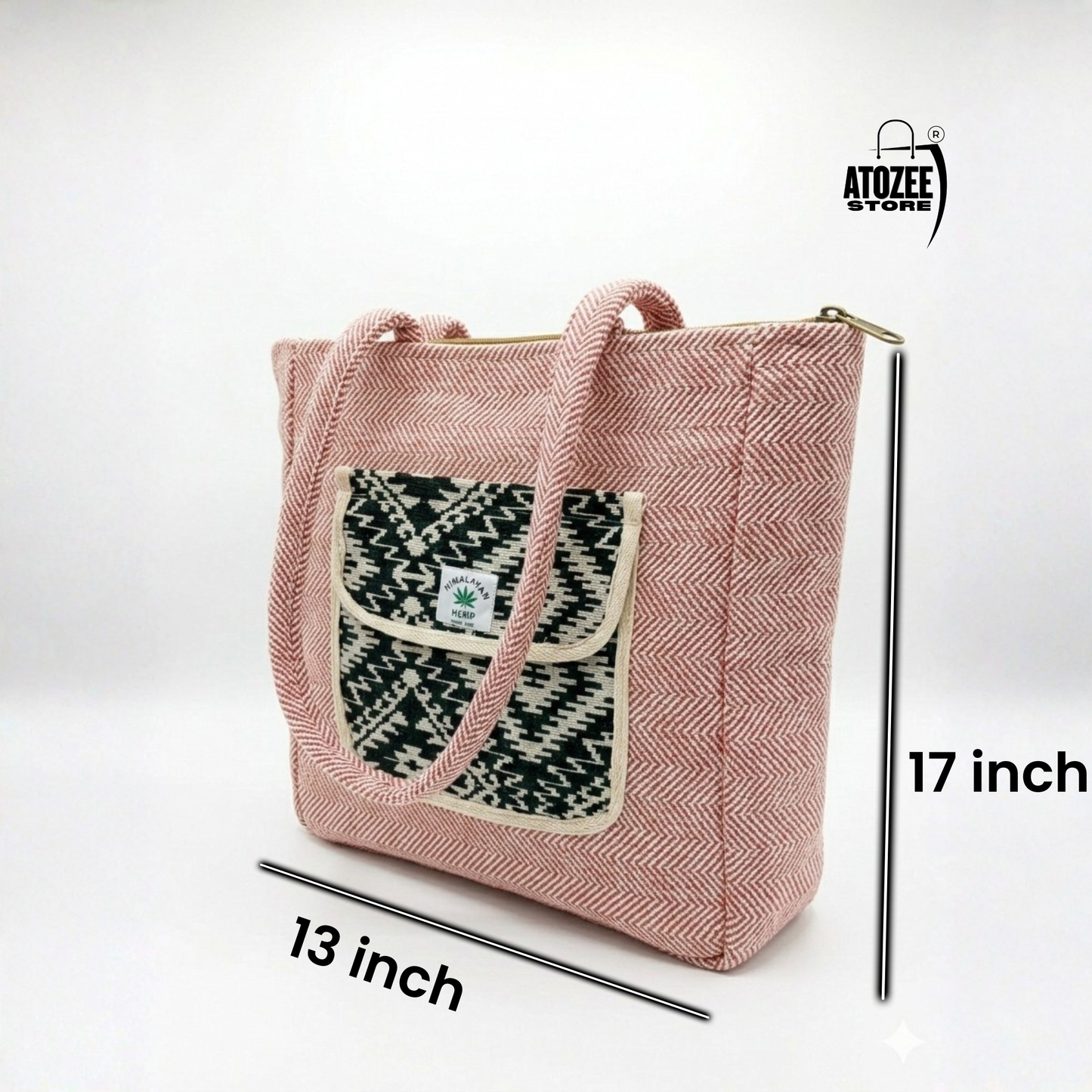 Women's Himalayan Hemp Pastel Pink Tote Bag with Front Pocket – Boho Shoulder Bag