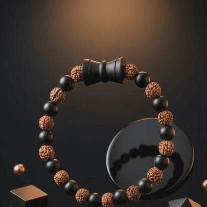 "Karungali Rudraksha Bracelet with Shiv Damru | Adjustable | Lab Certified"