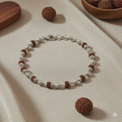 Silver Plated Rudraksha Healing Bracelet – Authentic Beads, Adjustable Design .