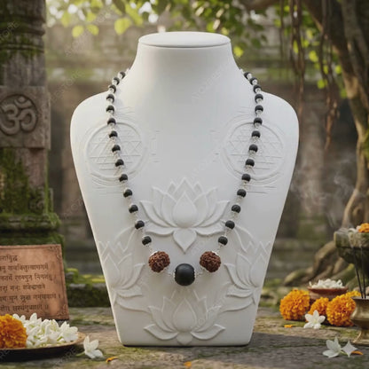 Karungali & 7 Mukhi Rudraksha Silver Cap Mala