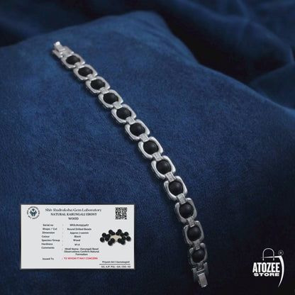 Karungali Black Ebony Wood Bracelet with Silver Finish for Men