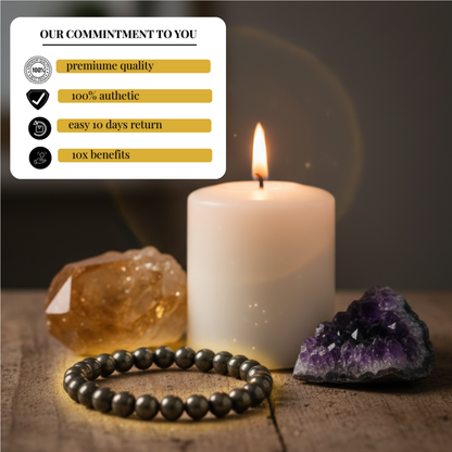 Pyrite Stone Bracelet Original Certified for Men & Women | Natural Protection Crystal | Raw Pyrite Money Bracelet | Wealth & Success Energy Stone Jewelry