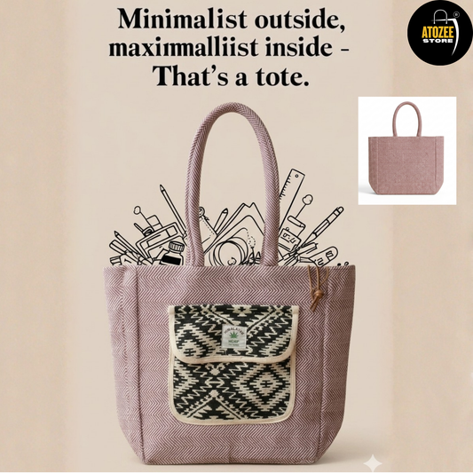 Women's Himalayan Hemp Maroon Red Tote Bag with Front Pocket – Boho Shoulder Bag