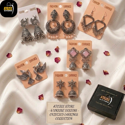 Oxidised Earrings Combo Pack of 6 – Jhumka, Bird & Stone Drop Set
