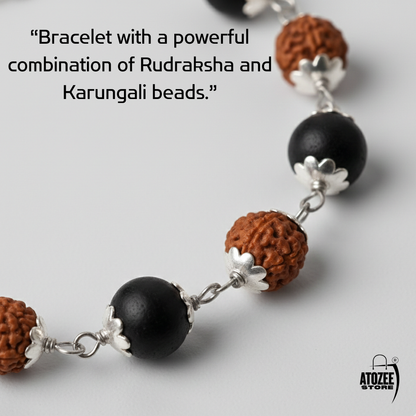 Original Karungali Rudraksha Silver Cap Bracelet | Lab Certified | For Men & Women