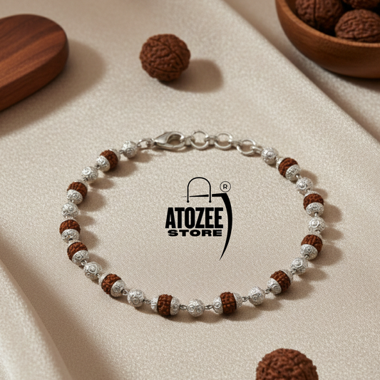 Silver Plated Rudraksha Healing Bracelet – Authentic Beads, Adjustable Design .
