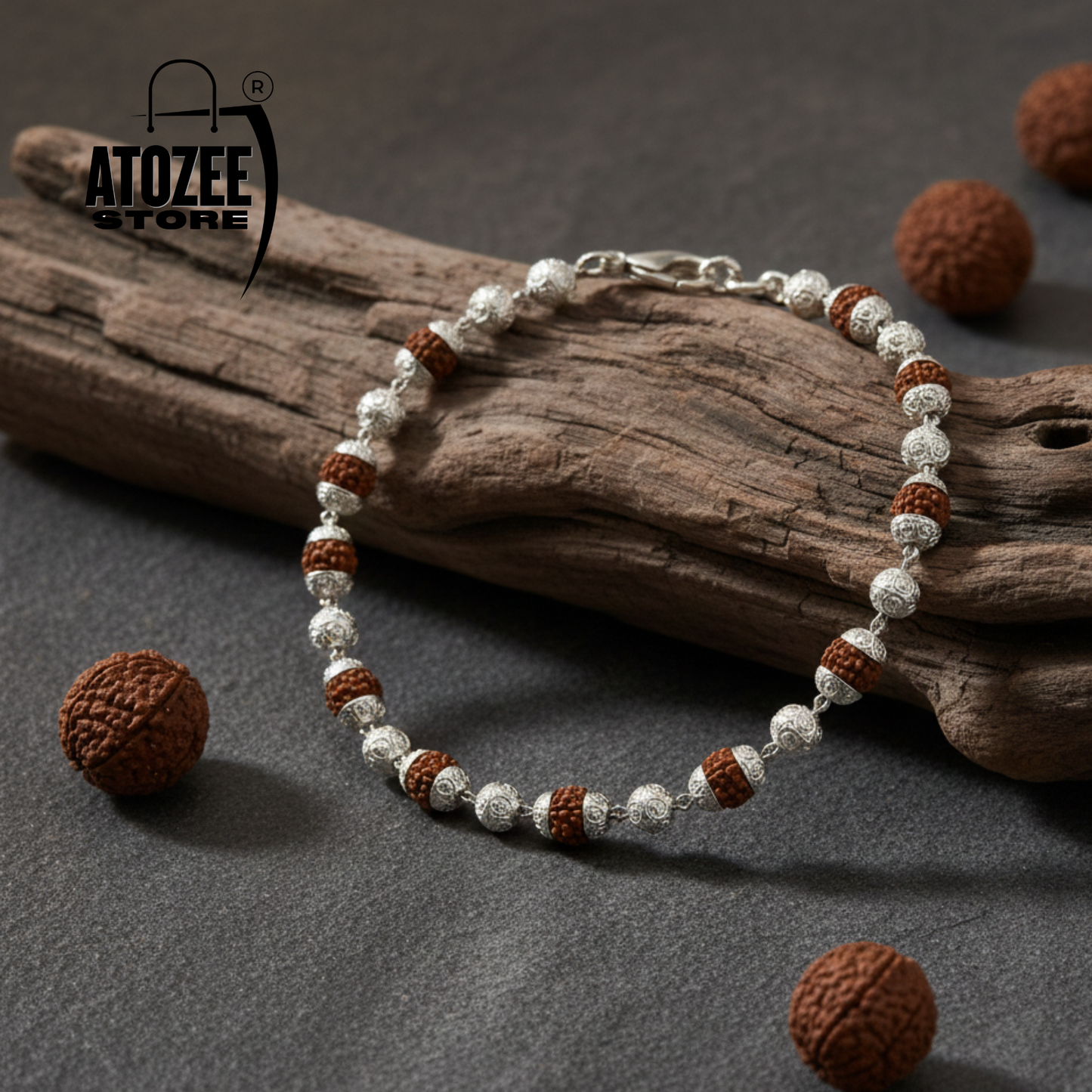Silver Plated Rudraksha Healing Bracelet – Authentic Beads, Adjustable Design .