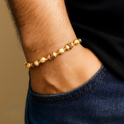 Premium Rudraksha Healing Bracelet – Gold Cap & Silver Cap | Authentic Beads, Adjustable Design, Spiritual Protection