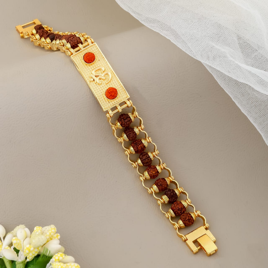 Gold Plated Om Rudraksha Bracelet for Men & Women | Authentic 5 Mukhi