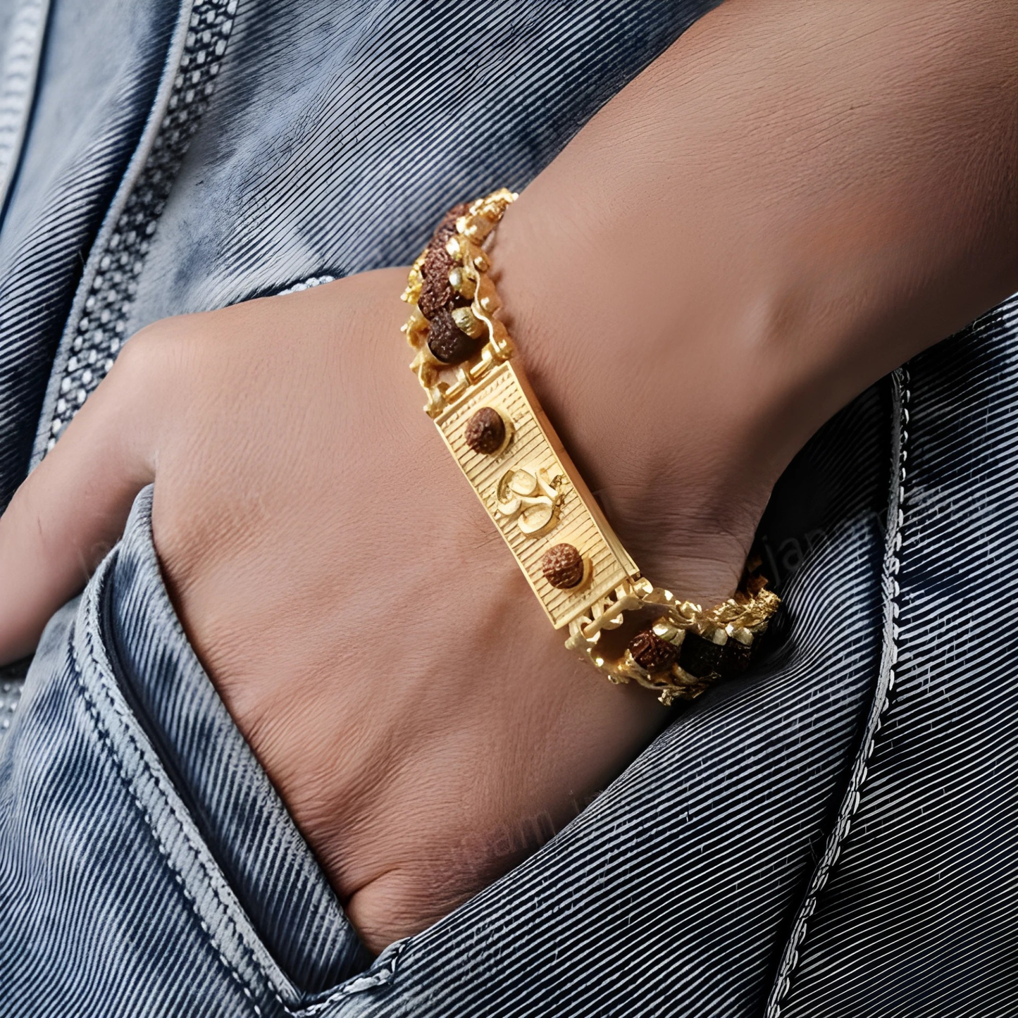 Gold Plated Om Rudraksha Bracelet for Men & Women | Authentic 5 Mukhi
