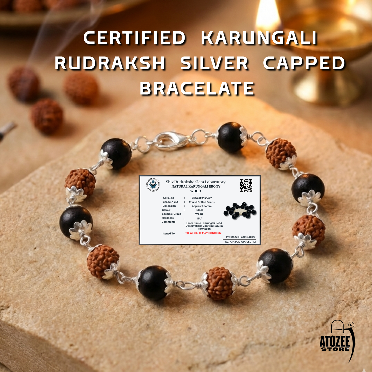 Original Karungali Rudraksha Silver Cap Bracelet | Lab Certified | For Men & Women