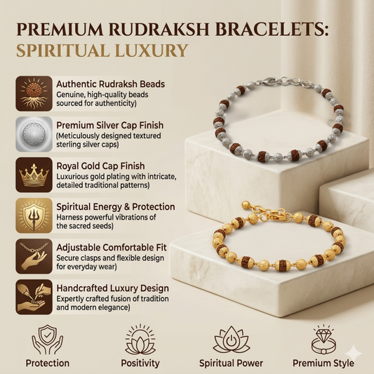Premium Rudraksha Healing Bracelet – Gold Cap & Silver Cap | Authentic Beads, Adjustable Design, Spiritual Protection