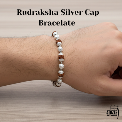 Premium Rudraksha Healing Bracelet – Gold Cap & Silver Cap | Authentic Beads, Adjustable Design, Spiritual Protection