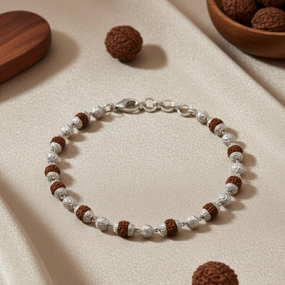 Premium Rudraksha Healing Bracelet – Gold Cap & Silver Cap | Authentic Beads, Adjustable Design, Spiritual Protection